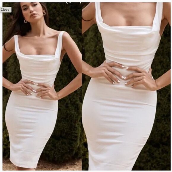 NWT House of CB Micaela Ivory White Draped Corset Midi Dress size Medium - Picture 11 of 11